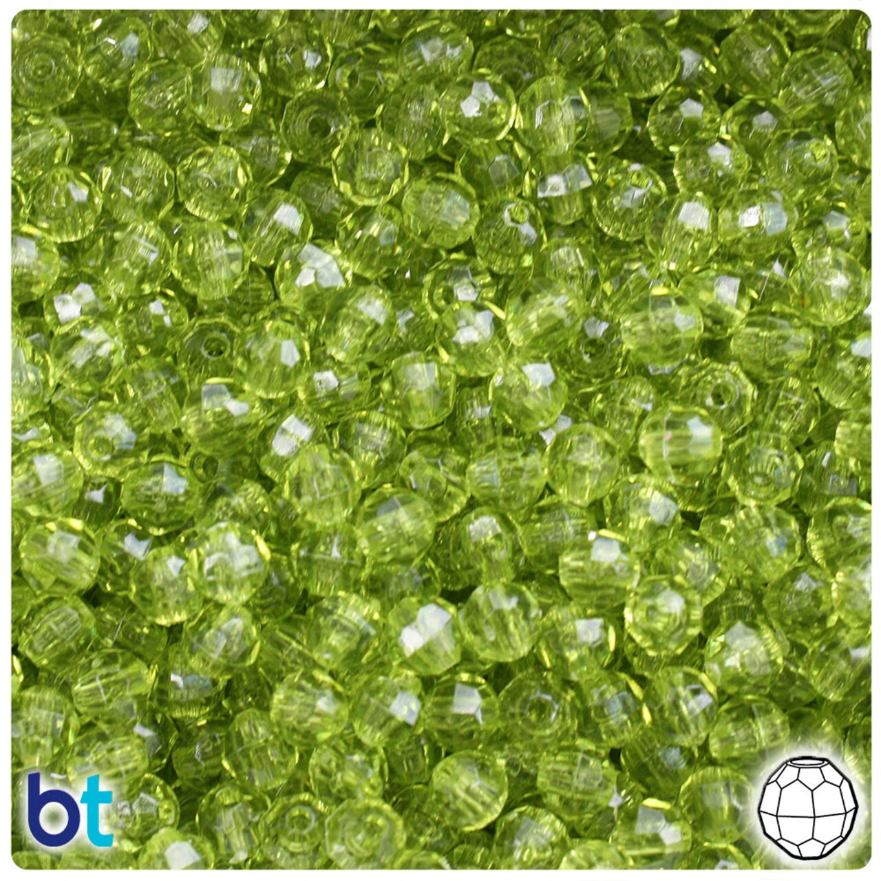 BeadTin Light Avocado Transparent 6mm Faceted Round Plastic Craft Beads (600pcs)